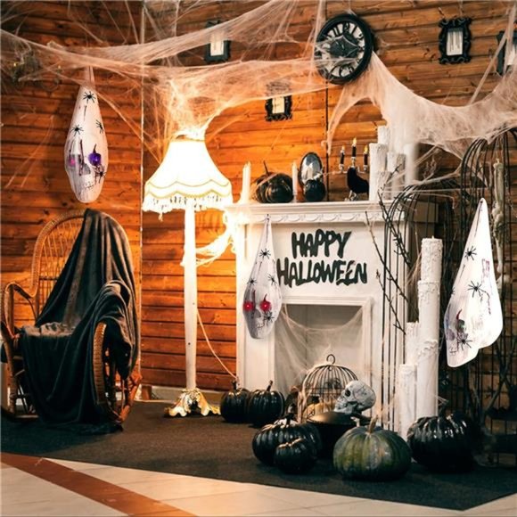 Halloween Skull with Light Up Eyes,Hanging Skeleton with Blood Spider Webc - Picture 2 of 6